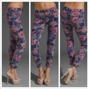 Vintage Spring 2012 Joe's Jeans Pink and Blue Rose Floral Denim Pants